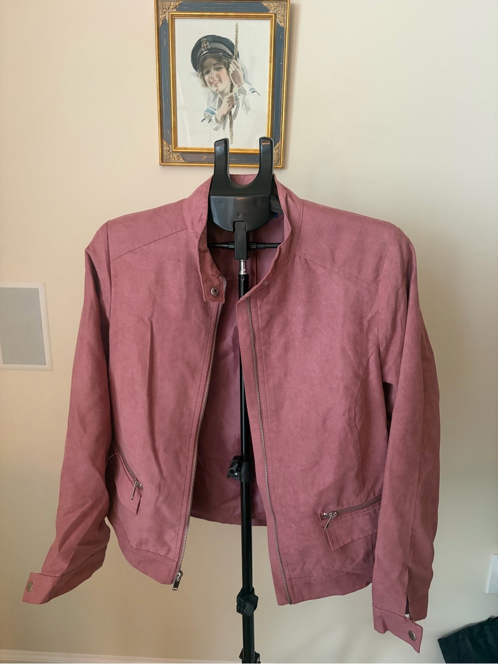 Apt. 9 Dusty Rose Pink Faux Suede Moto Jacket Zip Front Womens M